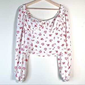 NWT Abound Floral Puff Sleeves Off Shoulder Cropped Top